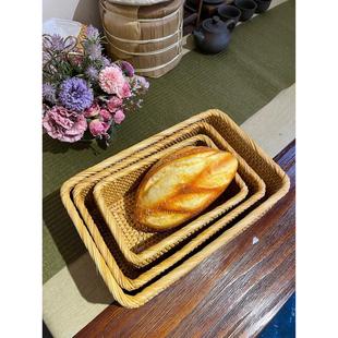 藤编小长方形收纳篮家用酒店手工编织置物篮餐厅收纳筐果篮果盘