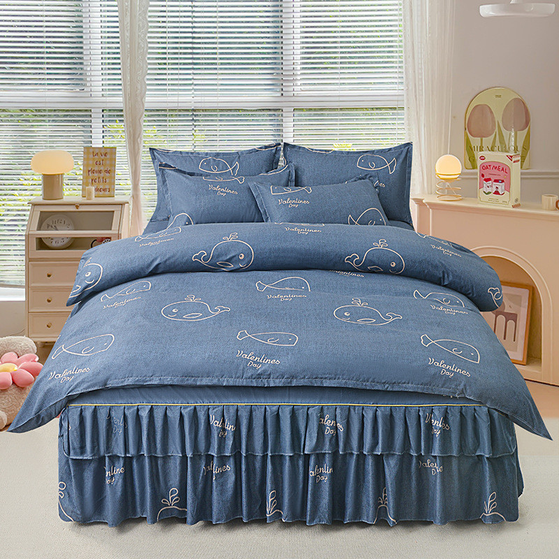 定制做亲肤四件套外贸定批发床裙被套枕套款亲肤棉床围保护罩