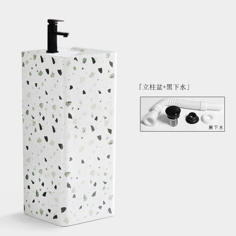北欧创意立柱盆陶瓷盘落地式洗手一体卫生间阳台立式艺术脸盆方形