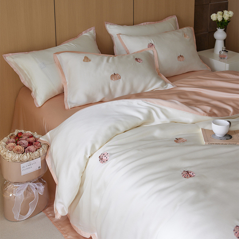 100s天丝四件套被套高级感轻奢可爱刺绣裸睡南通家纺公主风ins