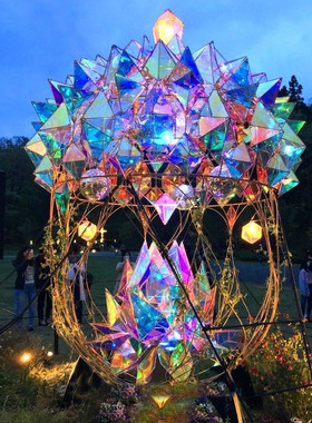 彩块镭射渐变七彩珠光不锈钢大象长颈鹿虹膜面鹿动物雕塑定制摆件