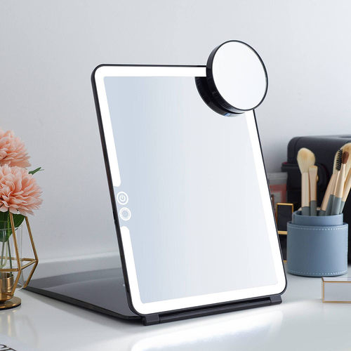 新品led翻盖化妆镜充电便携方形带灯折叠led镜子台式美妆发光镜