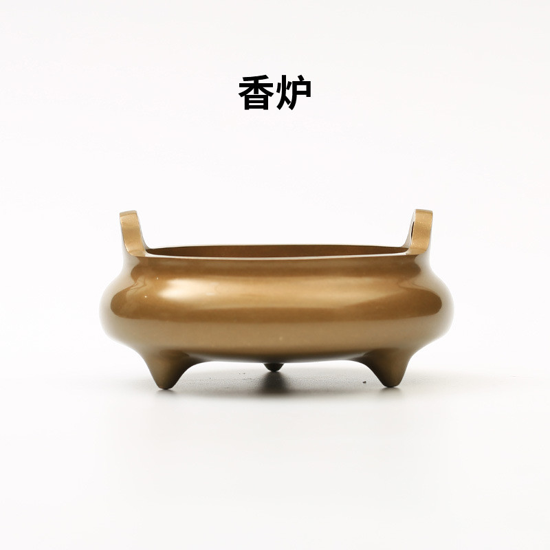 纯黄铜供奉炉家用沉香双耳线香炉室内大号宣德香薰炉香器用盘香炉
