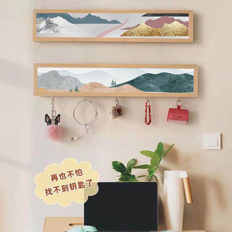 简约ins风北欧收纳挂钩装饰挂画实木钥匙口罩门后画墙饰玄关改造