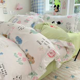 新款韩式双层床上学生宿舍纱床笠四件套公主风被套床单三件套枕套
