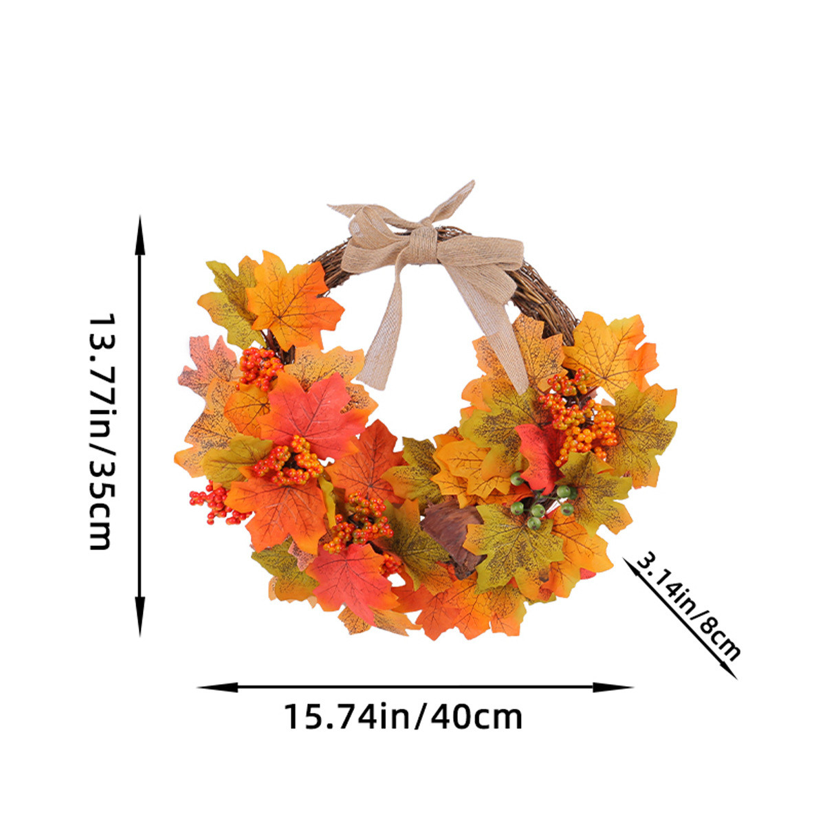 秋色辰仿真枫叶蝴蝶结花环门挂居家晶枫叶藤圈墙壁装饰批发