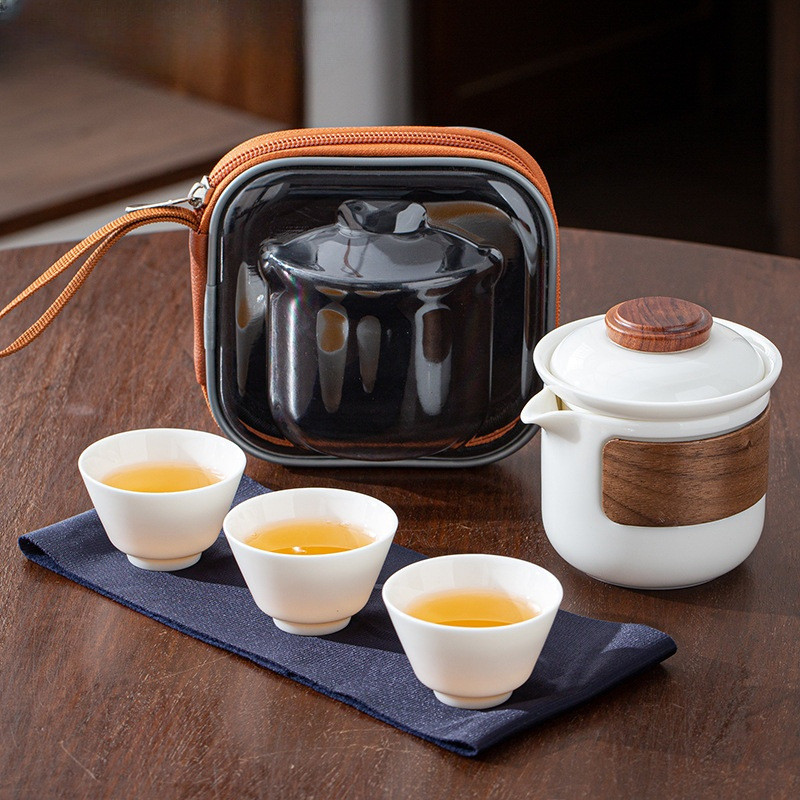 旅行茶具套装便携式收纳包二人快客杯高端白瓷盖碗户外喝茶壶