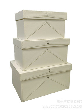 新中式木质皮革工艺品收纳盒礼品包装盒家居装饰绑绳样板间摆件