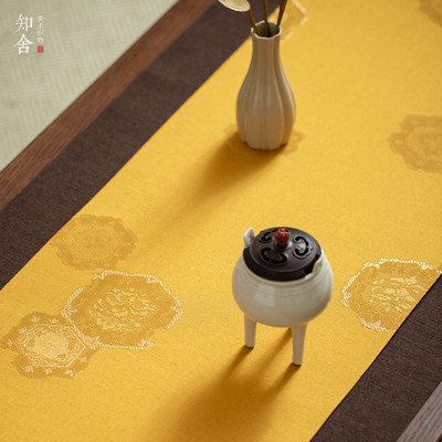 热销安舍织锦茶席套组长知菊茶席金丝提花中式复古布艺桌旗茶桌布