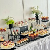 热销黑色茶歇甜品台展示架银色甜品台企业茶歇下午茶摆台高级摆台