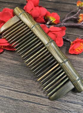 地摊景点白酸牛角枝紫檀雕花造型竹节檀木梳子榫卯拼接天然檀木梳