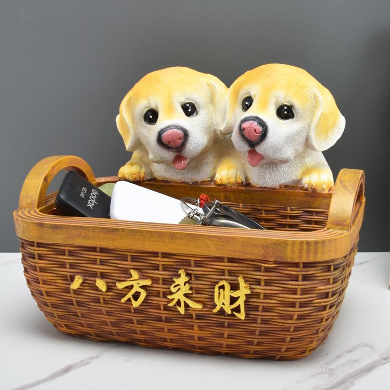 客厅仿真可爱狗玄关鞋柜简约杂物钥匙遥控树脂摆件收纳盒