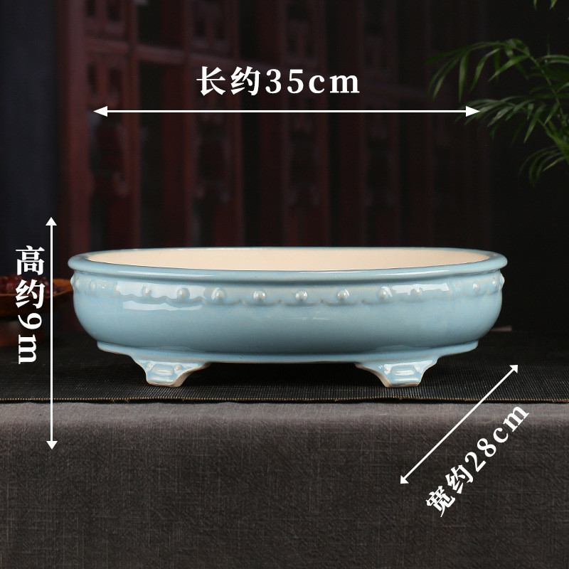宜兴浅釉水花盆批发仿古大号圆形紫砂盆桌面创意装饰盆景摆件yd06