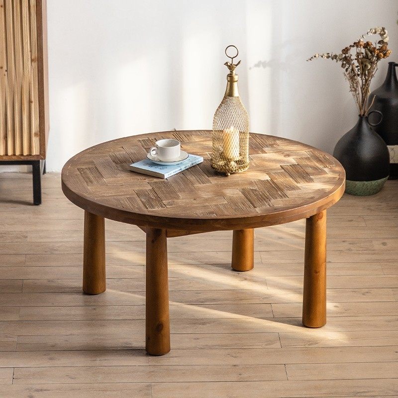 侘寂风圆形实木茶几客厅用民宿矮桌新中式地毯小桌台几,家居饰品,落地摆件,淘宝优惠券,粉丝福利购,淘宝优惠卷
