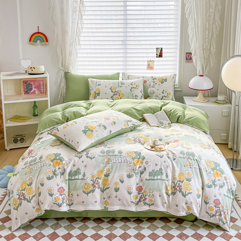 新款简约小清新亲肤棉四件套宿舍三件套礼品水洗棉裸睡礼品批发