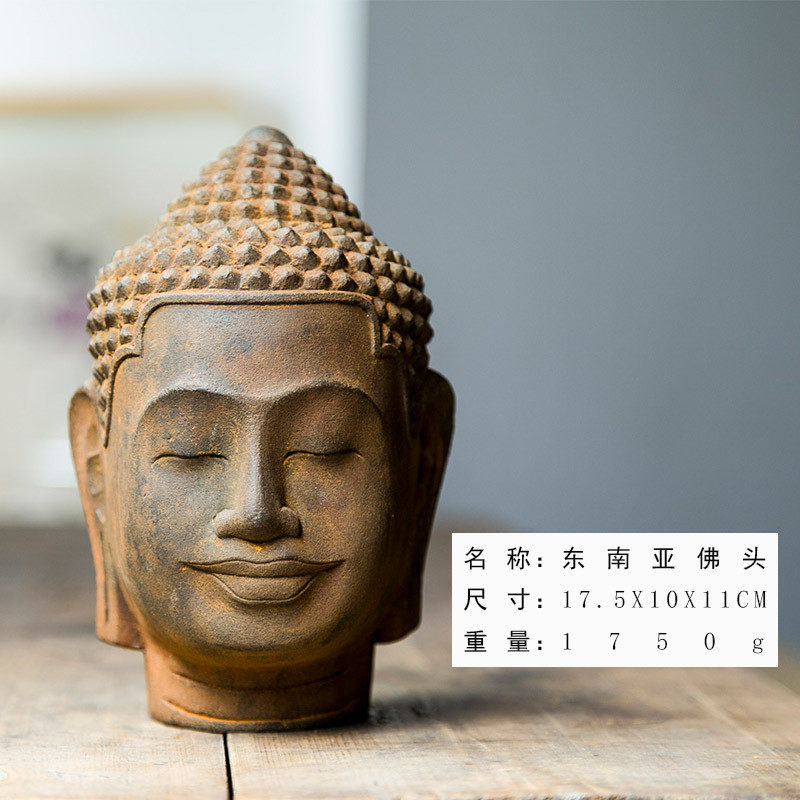 创意禅意东南亚佛头佛祖桌面摆件铁艺铸铁桌面纯手工仿工艺品摆设