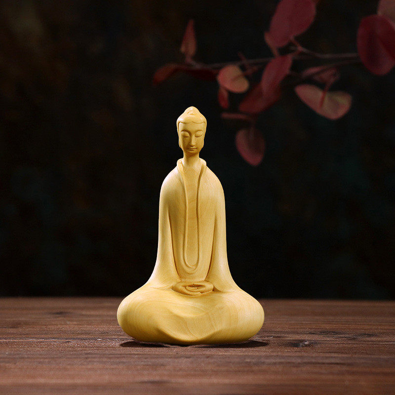 黄杨木雕北魏三新中式佛禅意摆件圣木质办公客厅玄关家居饰品