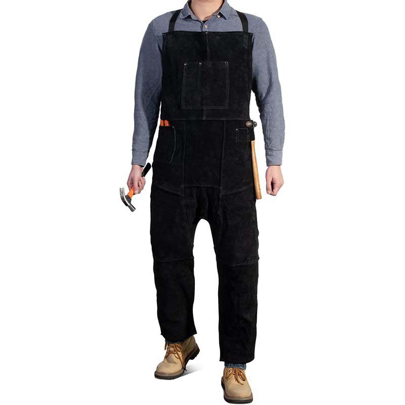 皮革围裙可调节背带腿商店园木艺机械师工具分重型护膝工作服