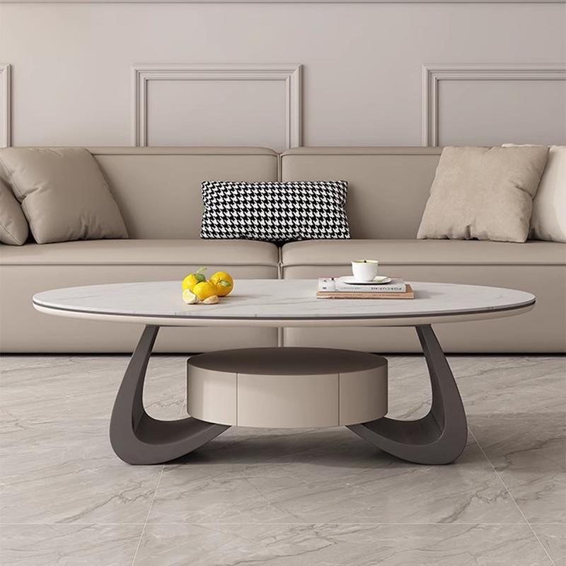 热销轻奢客厅带抽屉意家用茶几桌式小户型简约椭圆岩板茶台2024新