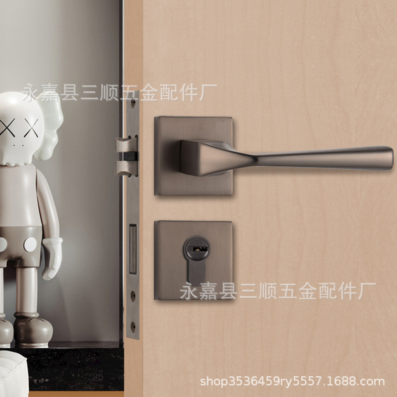 现代门锁室内卧室轻奢房间门锁具静音高端分体锁家用木门锁门把手