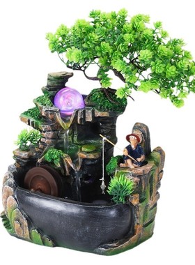 假山喷泉招财客厅办公桌水景装饰品小摆件转高山流水造景l20a