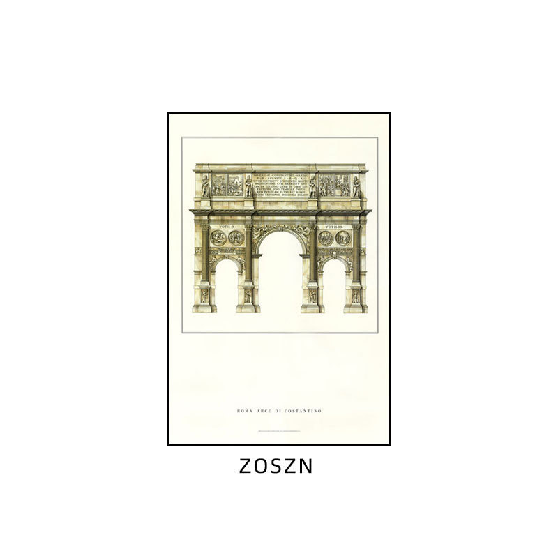 欧式建筑挂画世界城堡客厅书房装饰画北欧浮雕罗马柱办公室壁画图片