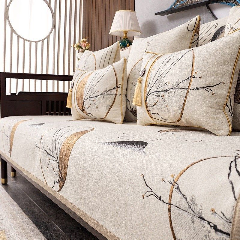 新中式沙发垫中国风坐垫防滑高档中式四季通用实木沙发套罩盖布巾