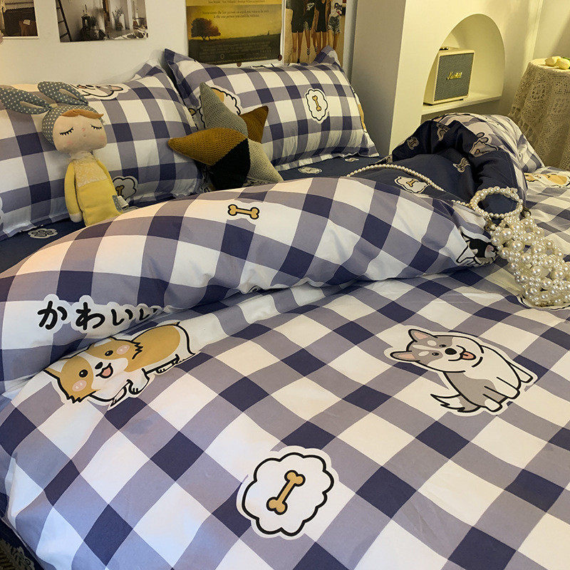 rp4t批发黑白单碎花赫本风简约床上用品四件套ins韩式床单被套小