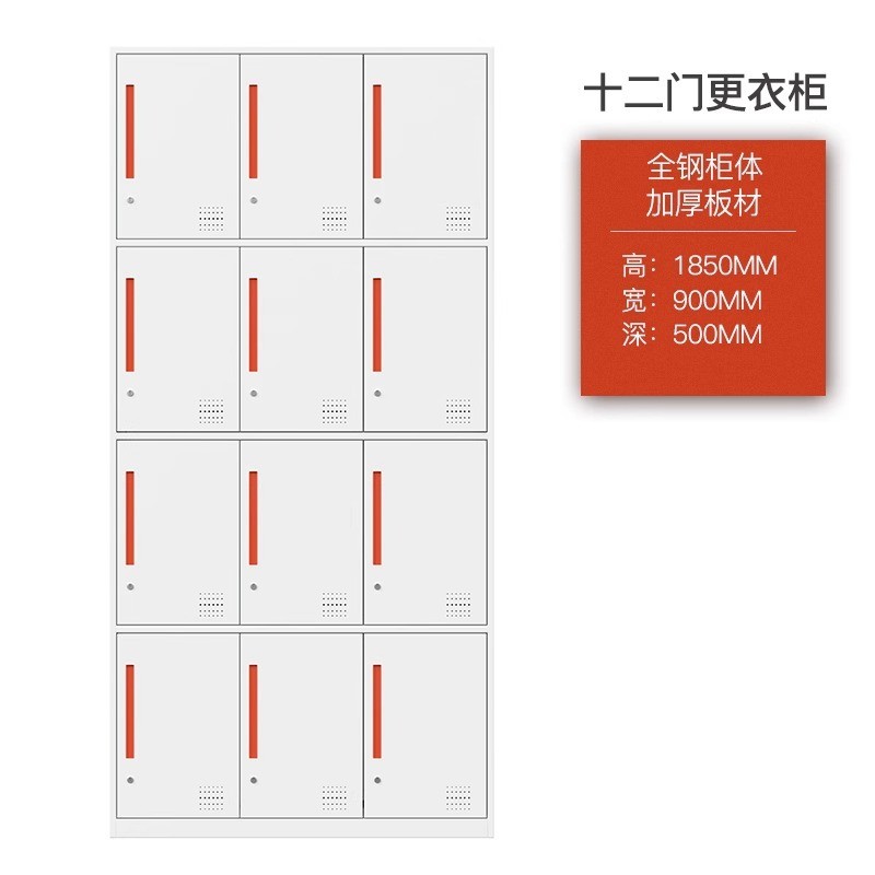 健身房铁皮柜带锁储物柜钢制六门九门存包柜浴室员工更衣柜换衣柜