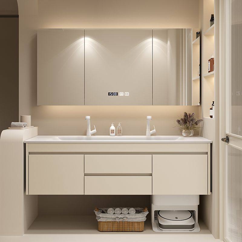 北欧轻奢双龙一体大单盆陶瓷头浴室柜组合卫生间挂墙式洗漱脸手台,家装主材,浴室柜组合,淘宝优惠券,粉丝福利购,淘宝优惠卷