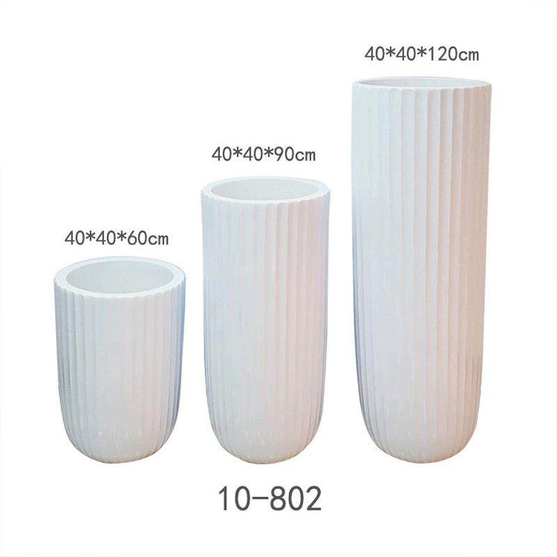 定制简约玻璃钢竖条纹圆筒花器酒店商场绿植花盆户外落地大花瓶