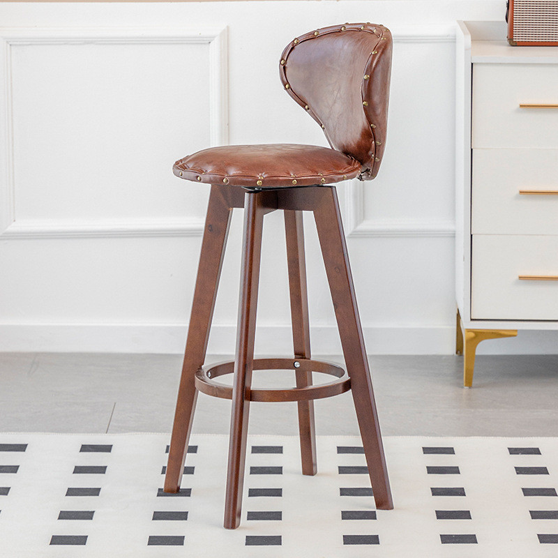 实木吧台椅旋转靠背高脚凳前台简约家用酒吧椅子美式轻奢吧台凳子