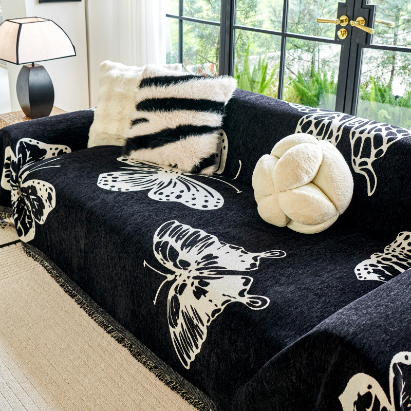 雪尼尔沙发盖巾复古风2024新款防滑坐垫直排沙发套罩防尘全包盖巾