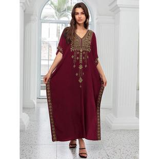 沙滩长袍人棉金色绣花度假罩衫 l4051l