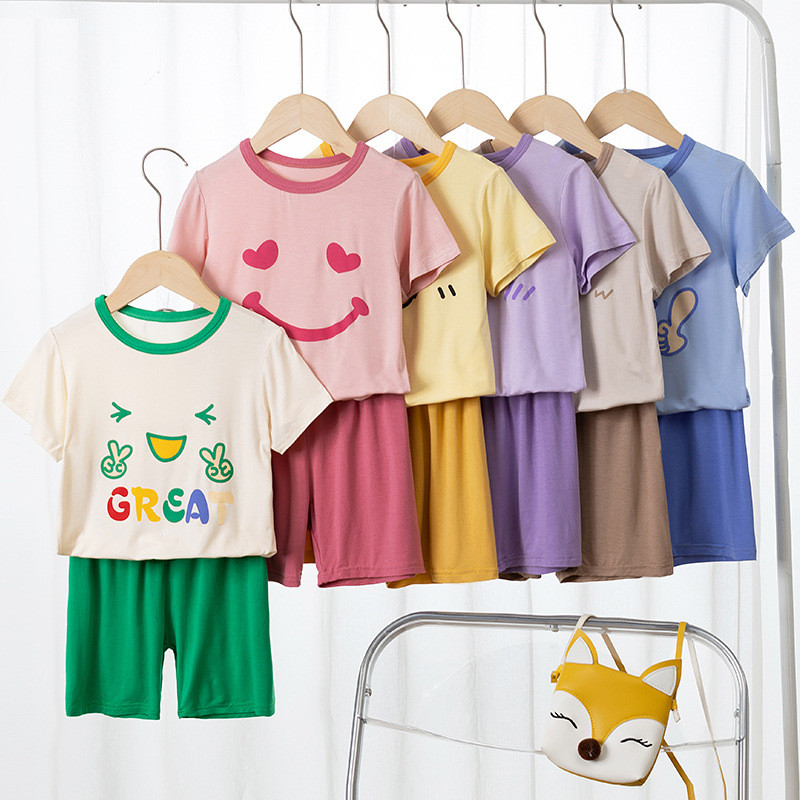 莫代尔儿童睡衣男童女童夏季薄款短袖短裤空调家居服套装小孩睡衣