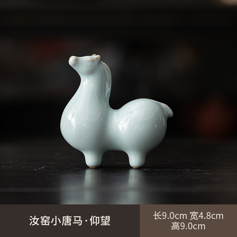 精品煜轩汝窑鸿生肖摆件中式禅意玄关办公茶桌酒柜工艺品装饰品