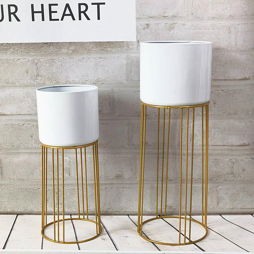 铁艺花架北欧北欧风花架金属花架加厚铁桶花盆大小花架简易