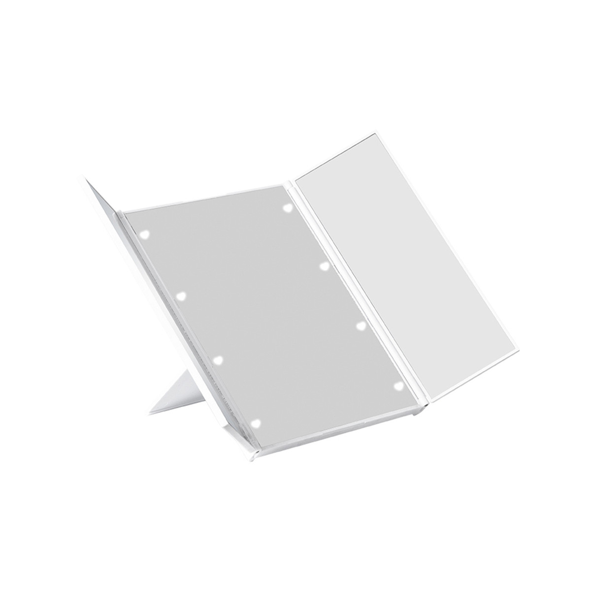 厂家子迷你三开折叠镜led化妆镜定制带灯8珠桌面支架补妆镜