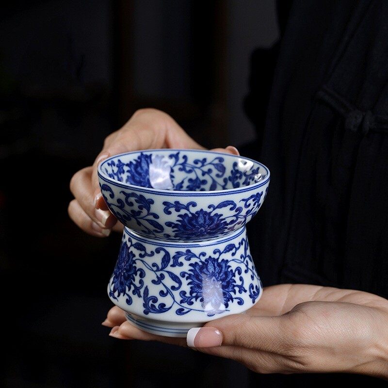 七丞堂景德镇用茶青花缠枝莲茶漏陶瓷茶滤家复古隔全瓷一体过滤网,餐饮具,茶滤,淘宝优惠券,粉丝福利购,淘宝优惠卷