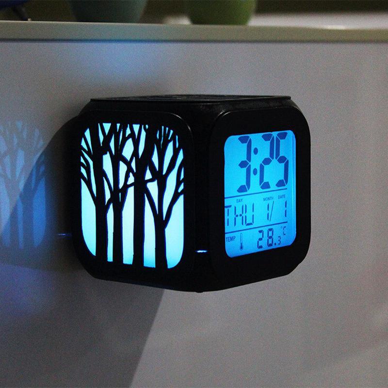 创意森林主题冰箱钟led灯冰箱贴留言贴磁性吸粘挂钟表3D立体闹钟