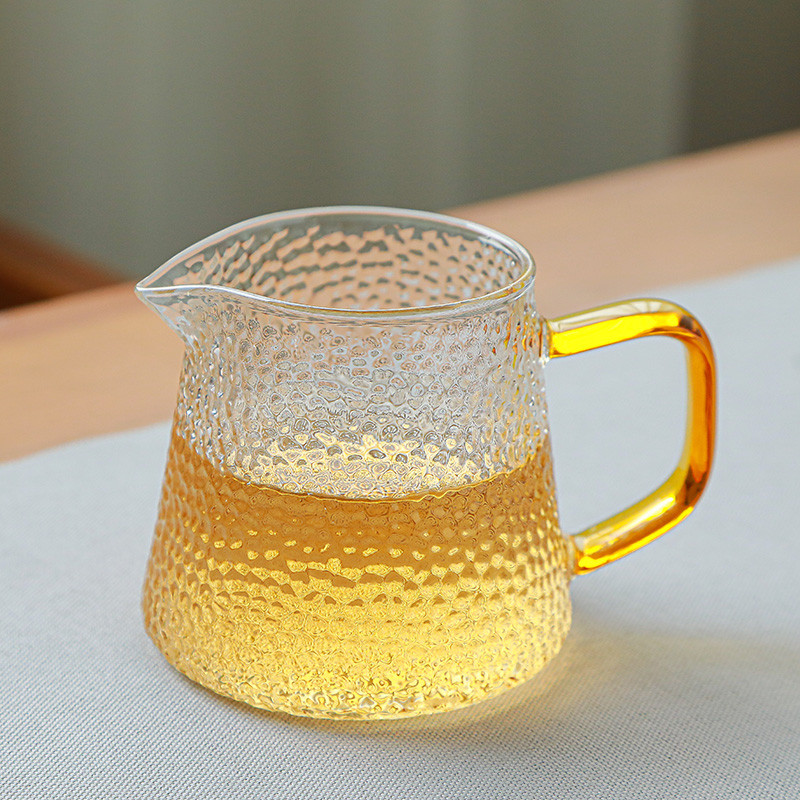 耐热高温加厚锤纹公道杯竖纹玻璃带把分茶器简约茶海功夫茶具配件
