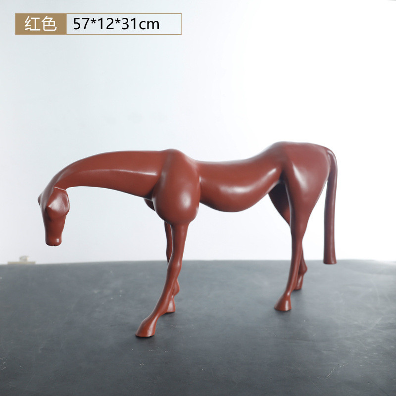 现代简约新中式抽象瘦马红色样板间摆件售楼处家具客厅装饰品摆设