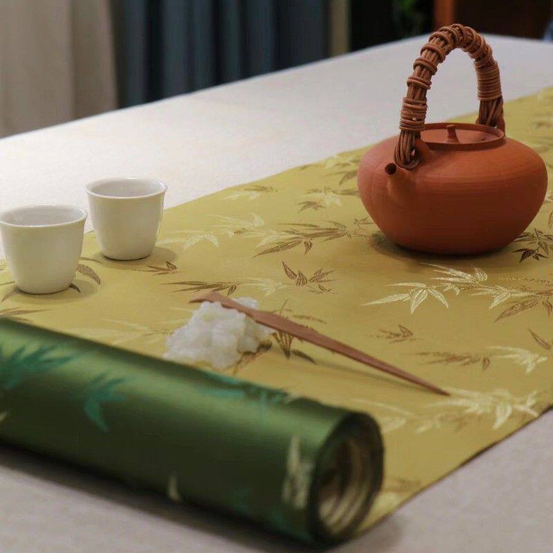 双面茶席古风长条竹子茶垫可尺寸织锦桌旗禅意茶旗新中式茶垫