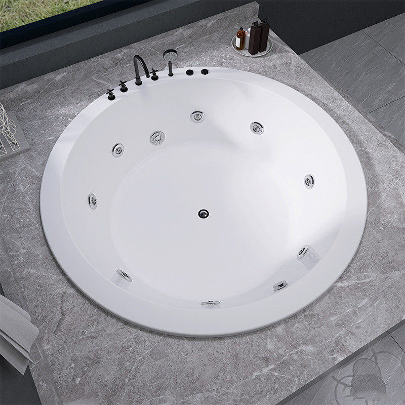 热销米卡邑嵌入式圆形亚克力家用浴缸按摩恒温冲浪双人浴盆酒店大