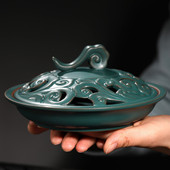 香炉家用室内檀香炉熏香蚊香炉净化空气创意中式 如意陶瓷炉沉香