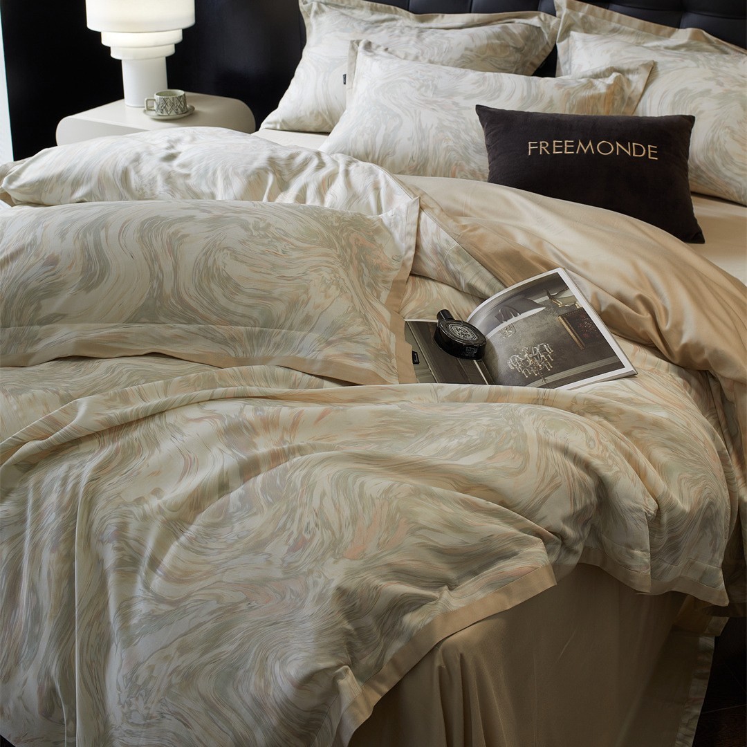 意式轻奢意境寝具超柔磨毛品高端丝棉长绒棉床四件套家纺圣托里尼