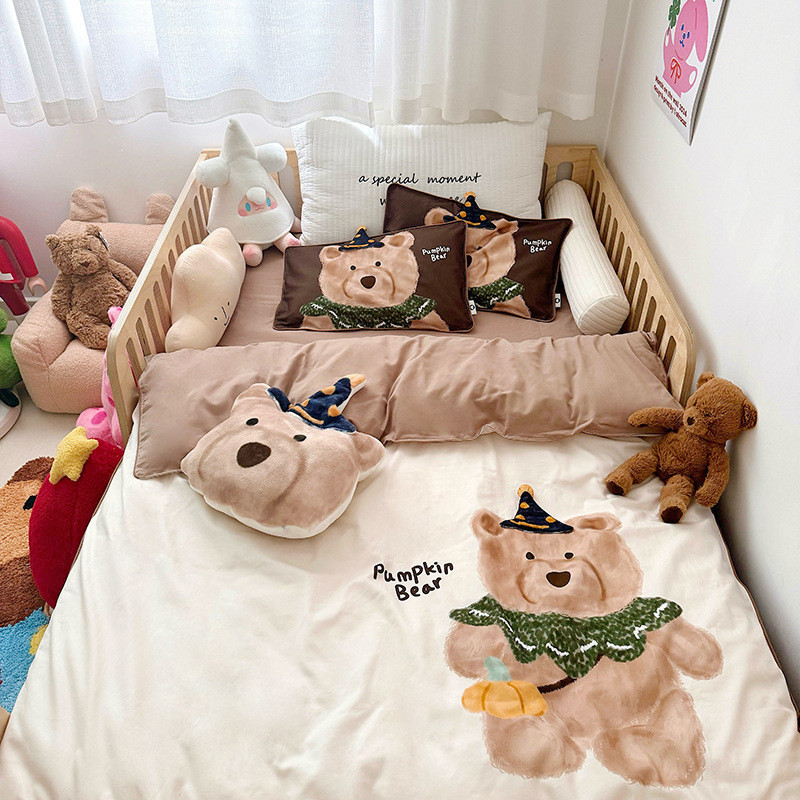 ins北欧宝宝卡通单人被套单件幼儿全棉100支长绒棉轻磨毛三四件套