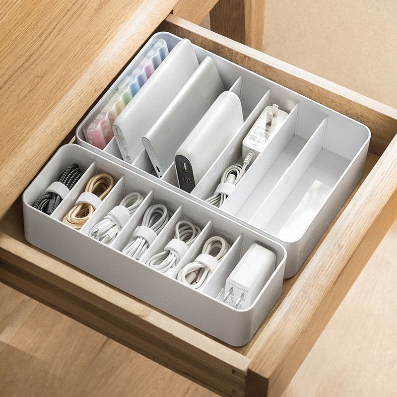 数据线充电器化妆品玩具文具整理塑料收纳盒收纳箱日式简约桌面