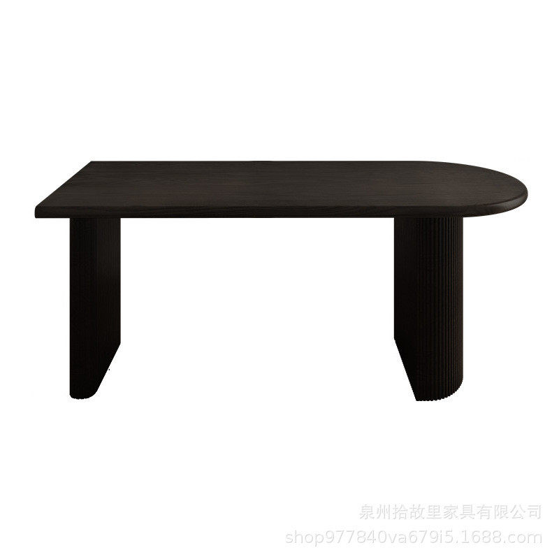 美式复古桌椅家用餐厅半圆弧形饭桌黑色中古餐桌铁艺岛台实木餐桌