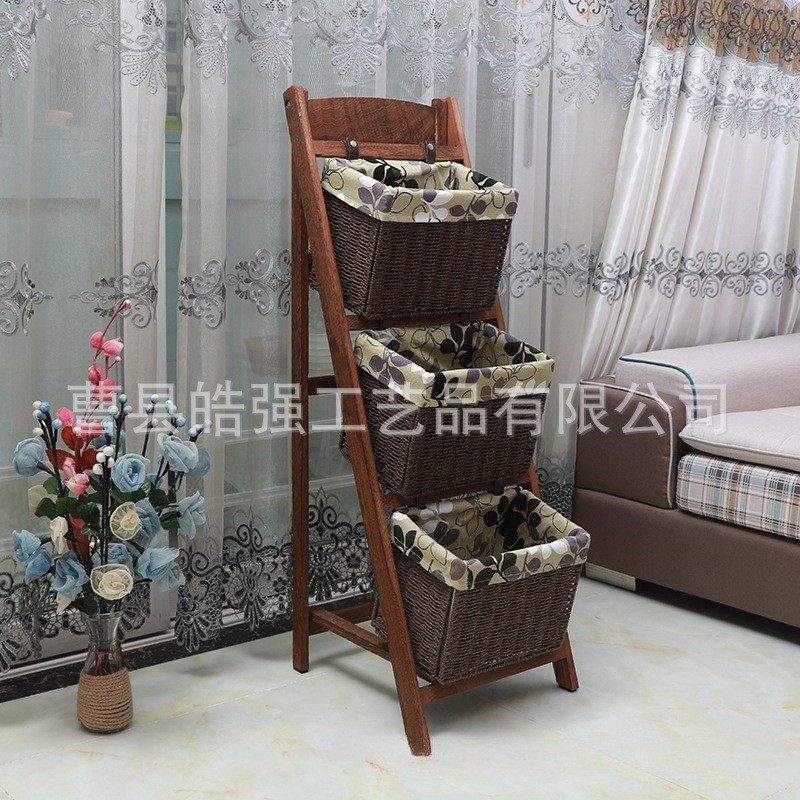 收纳篮落地置物架客厅新款木质藤编筐吊篮报刊架多层田园收纳架,收纳整理,橱柜收纳筐,淘宝优惠券,粉丝福利购,淘宝优惠卷